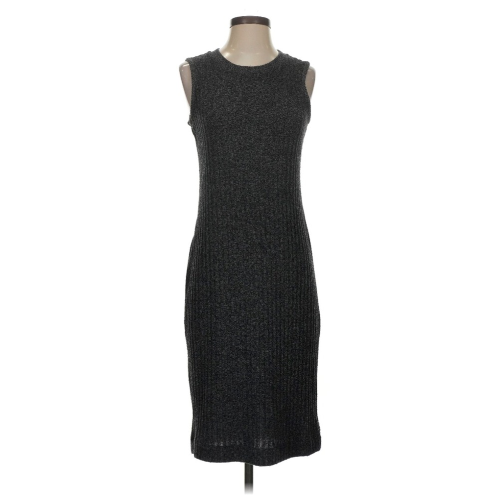 Athleta Womens Small Gray Ribbed Sleeveless Sweater Dress Midi Crew Neck Marl